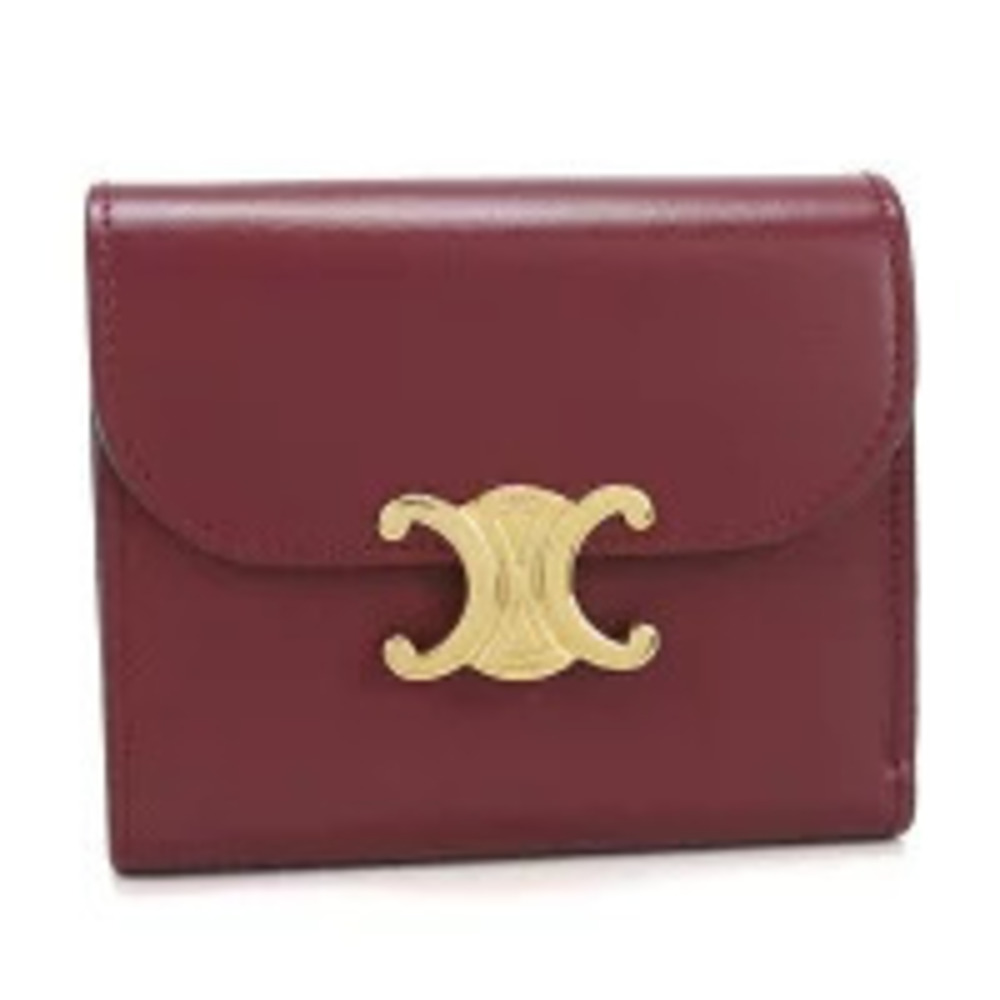 Celine Tri fold Wallet Compact Triomphe Flap Wine Red